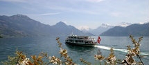 Motorschiff im Frühling Richtung Beckenried