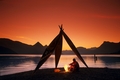Abendstimmung Lagerfeuer Kanu