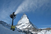 Snow from a snow gun at the Matterhorn.